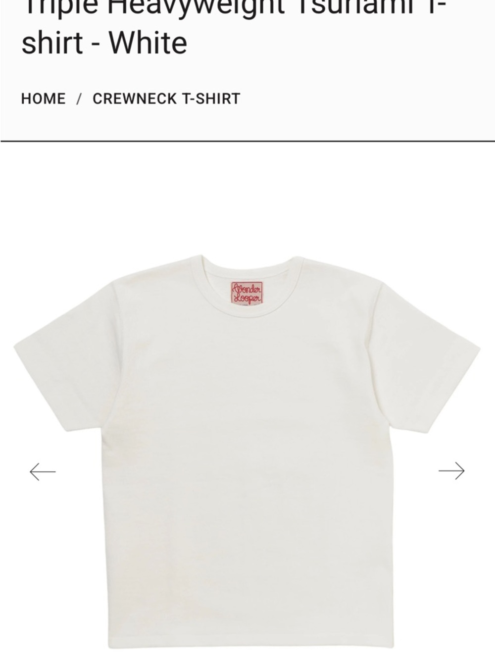 Wonder Looper Triple Heavyweight Tsunami Crewneck T-Shirt - White Size S
